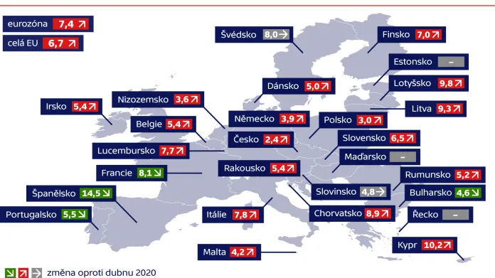 Nezaměstnanost v členských státech EU v květnu 2020