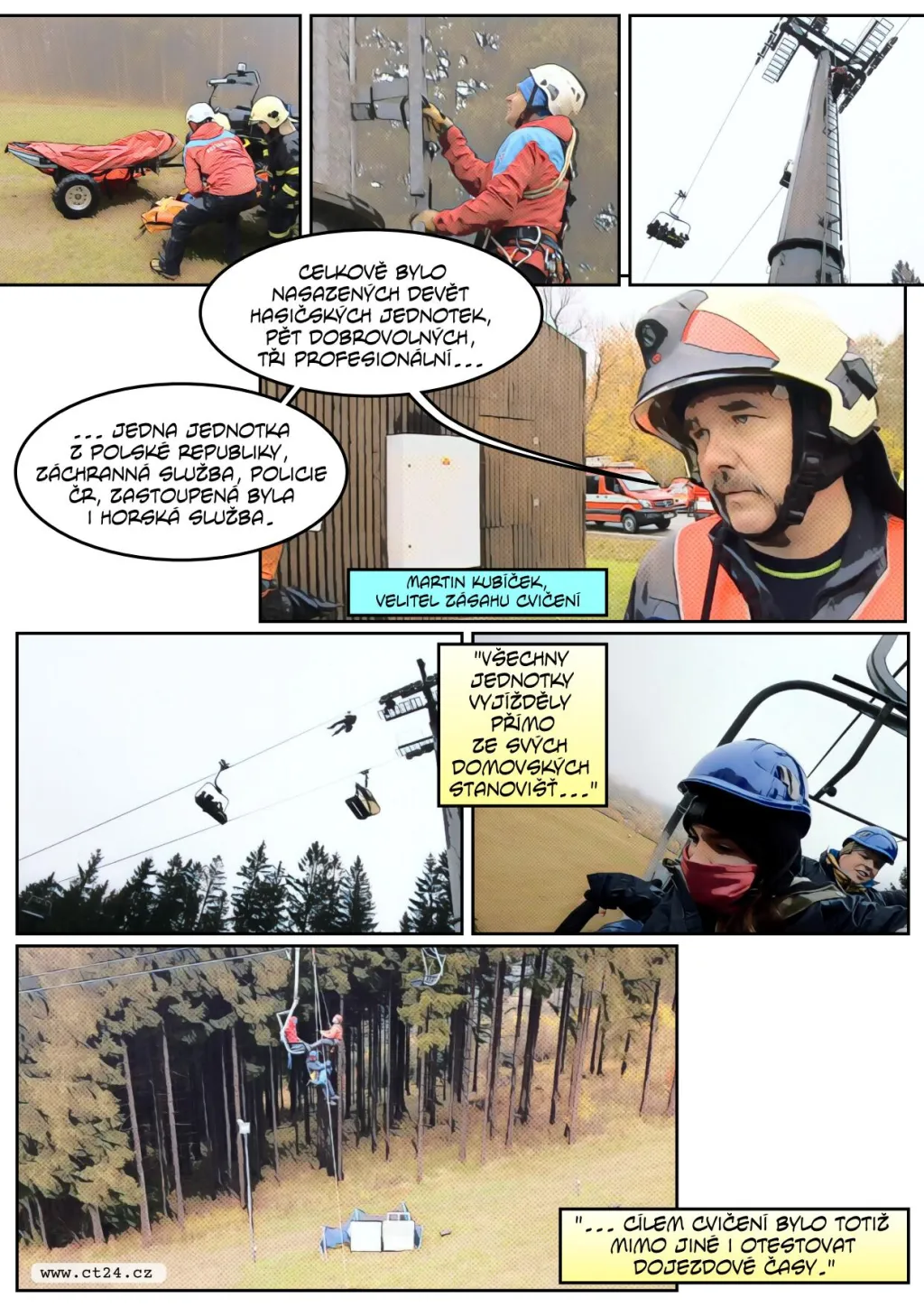 Cvičení záchrany lidí z lanovky