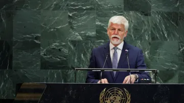 Český prezident Petr Pavel během projevu na Valném shromáždění OSN