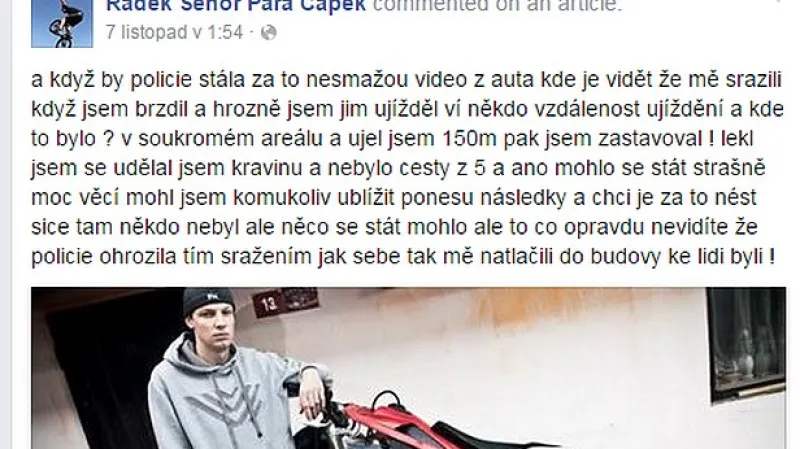 Facebook sraženého motorkáře
