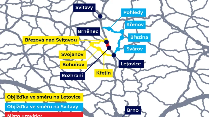 Objízdné trasy uzavírky pro osobní auta