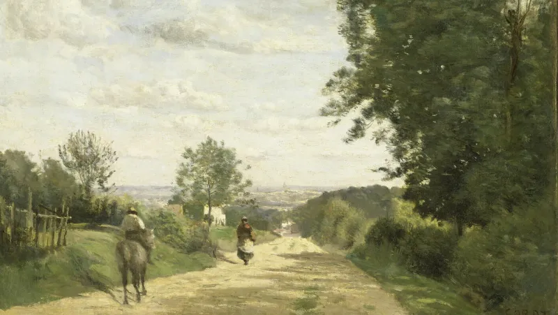 Obraz Cesta do Sevres z padesátých let devatenáctého století, jehož autorem je francouzský krajinář Camille Corot