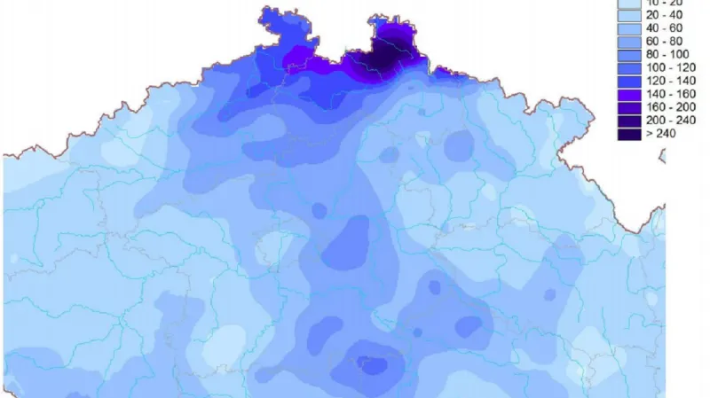 Třídenní srážkové úhrny (od 6. do 8. srpna 2010)