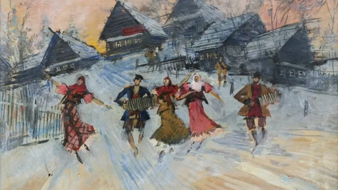 Obraz Konstantina Korovina (1861–1939) Ruský tanec (vesnice), 30. léta 20. st.