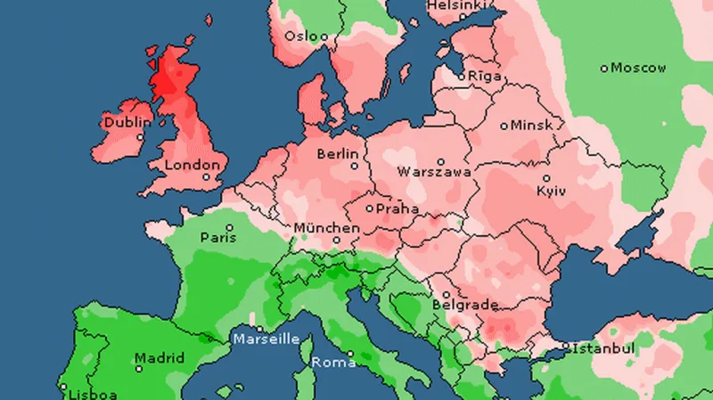 Silný vítr v Evropě v pondělí