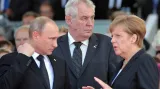 Vladimir Putin, Miloš Zeman a Angela Merkelová