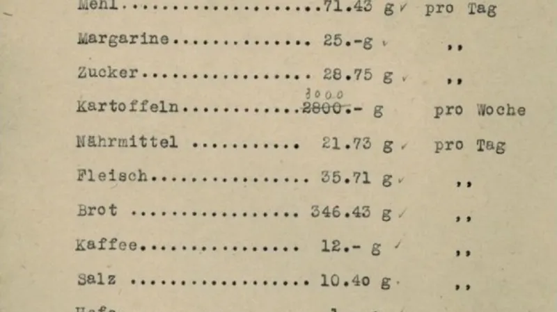 Rozpis přídělů z ghetta v Terezíně