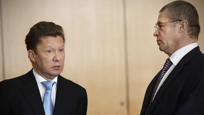 Šéf Gazpromu Alexej Miller a ředitel Gazprom export Alexander Medvěděv