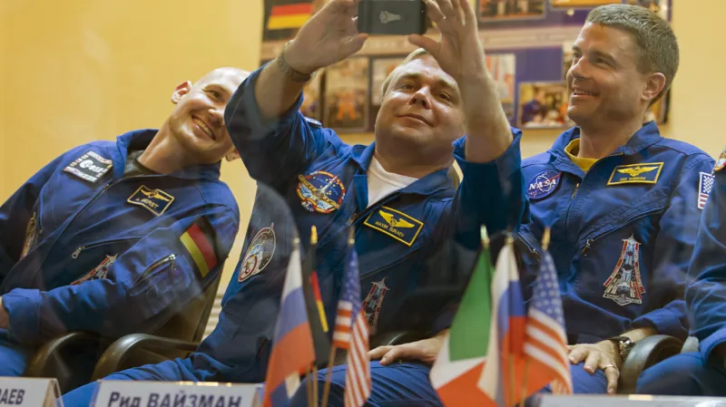 Alexander Gerst, Maxim Surajev a Reid Wiseman