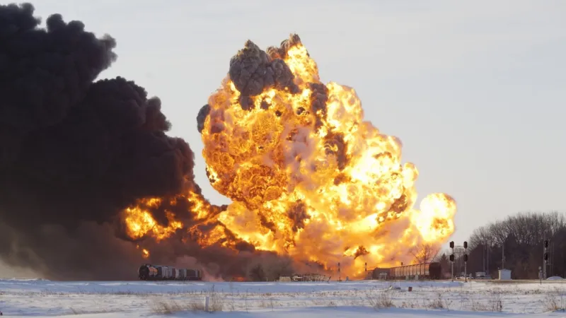 Výbuch vlaku převážejícího ropu
