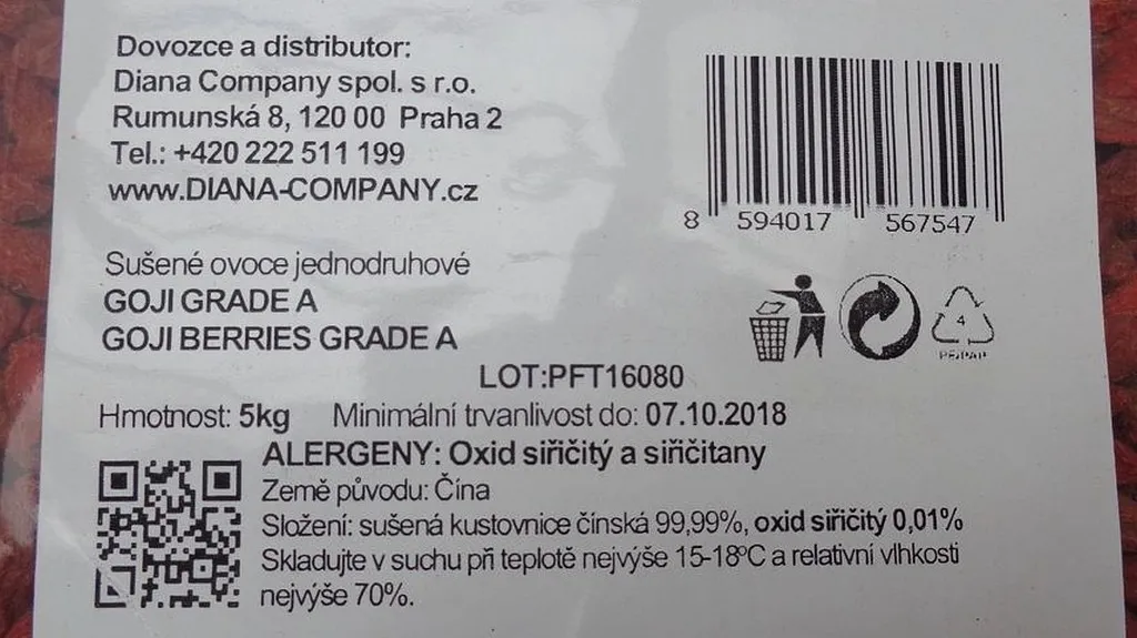 Sušené ovoce goji s pesticidy