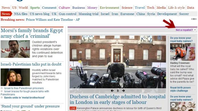 Čtenáři webu Guardianu si mohli vypnout zprávy o královském potomkovi