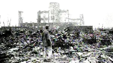 Ruiny města po ničivém výbuchu