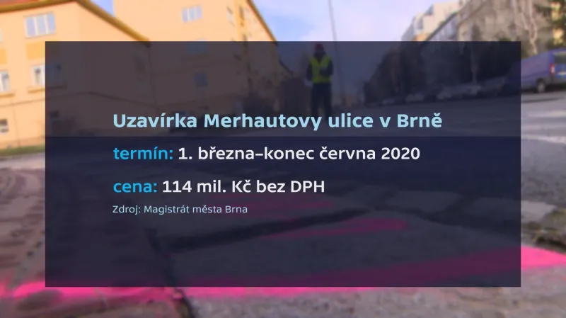 Uzavírka Merhautovy ulice v Brně