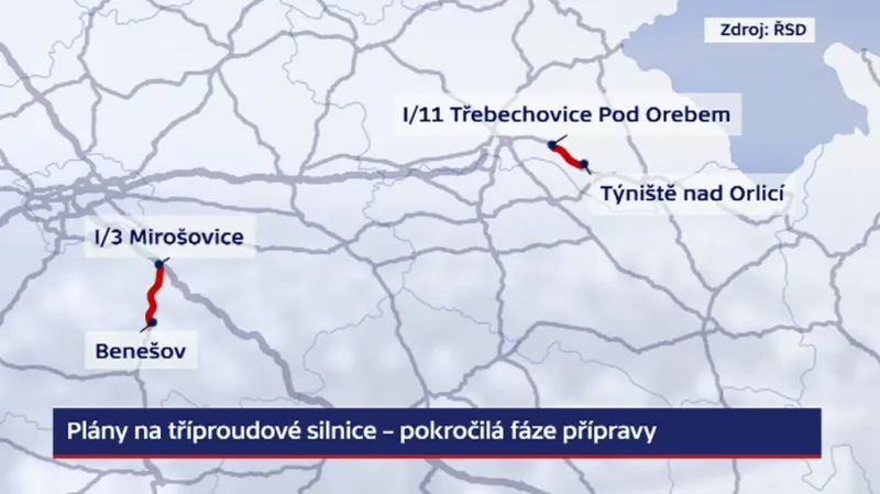 Plán na tříproudové silnice