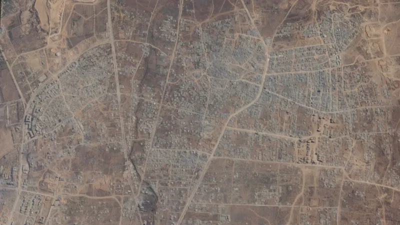 Satelitní snímek města Bejt Hanún v Pásmu Gazy během války Hamásu s Izraelem (21. září 2025)