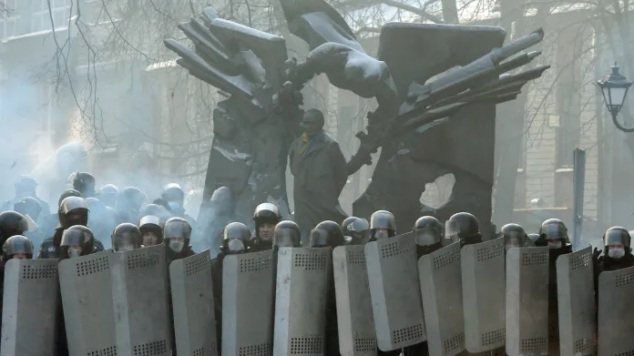 Policejní kordon v Kyjevě