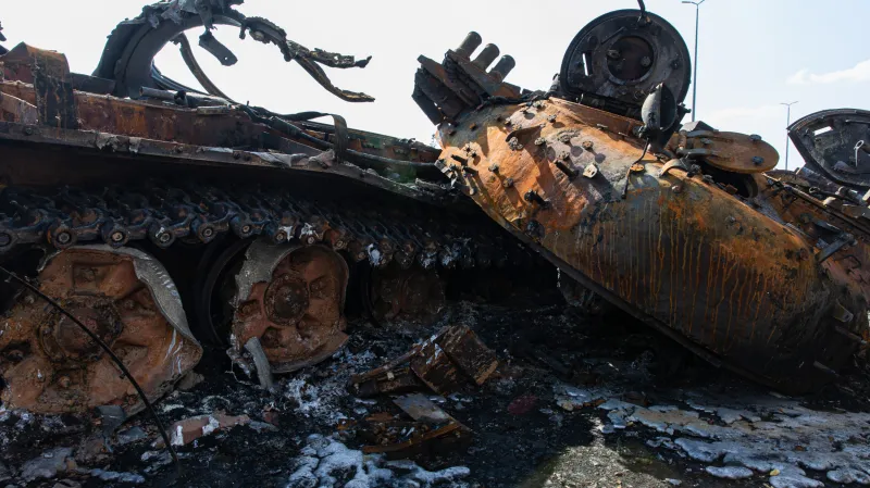 Zničená ruská vojenská technika u Kyjeva