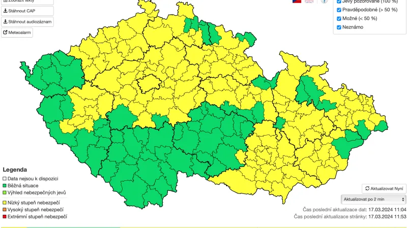 Aktuální výstraha Českého hydrometeorologického ústavu