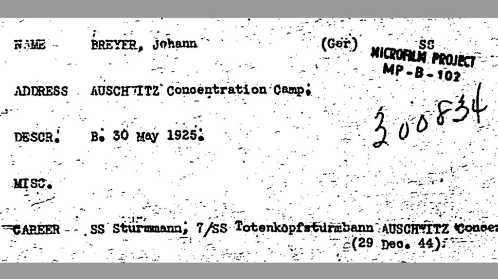 Americká tajná služba eviduje Breyera jako muže, který sloužil v Osvětimi