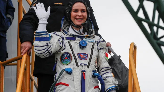 Maryna Vasyleuská před startem k ISS