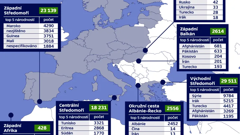 Mapa migrace do Evropy (Shengenského prostoru)