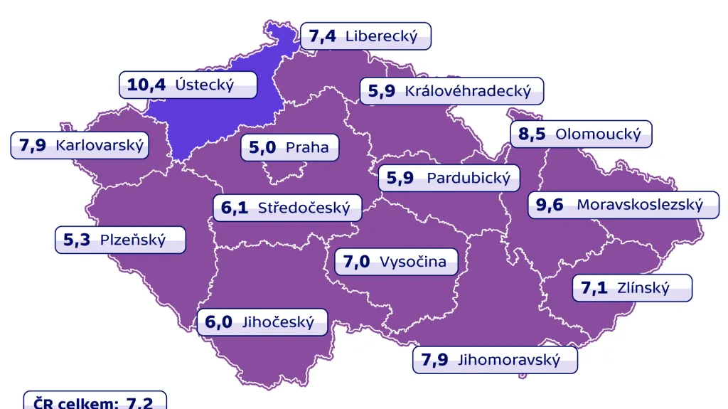 Nezaměstnanost v krajích ČR v březnu 2015