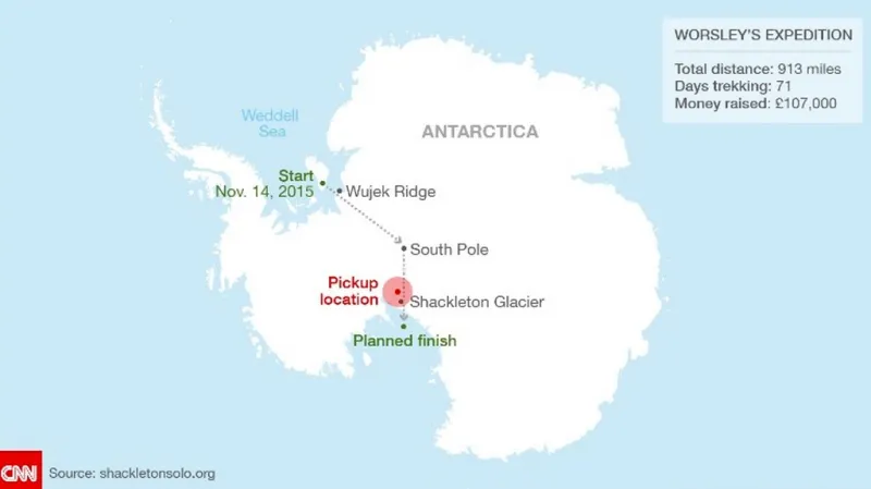 Worsleyho plánovaná trasa