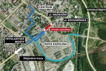 Ostrava na čtyři měsíce uzavře pro auta silnici mezi Frýdlantskými mosty a bývalým obchodním domem Ostravica