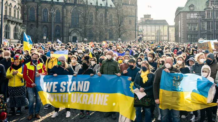Demonstrace na podporu Ukrajiny v Německu