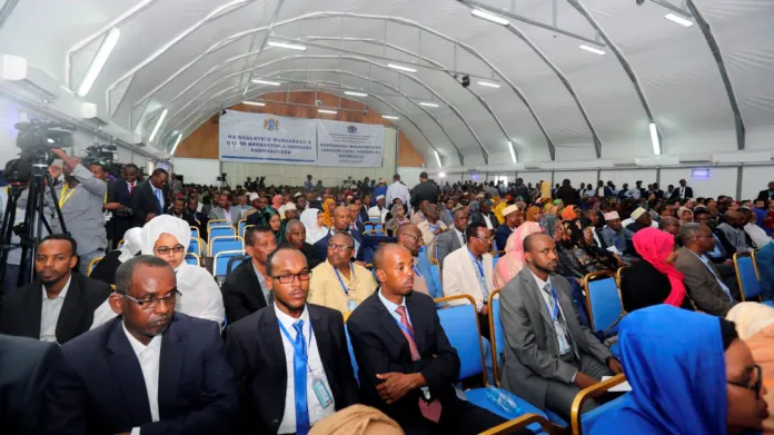 Hangár, kde probíhala volba somálského prezidenta