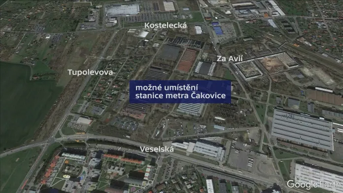 Možné umístění stanice metra Čakovice