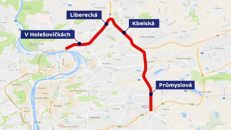 V Holešovičkách – Liberecká – Kbelská – Průmyslová