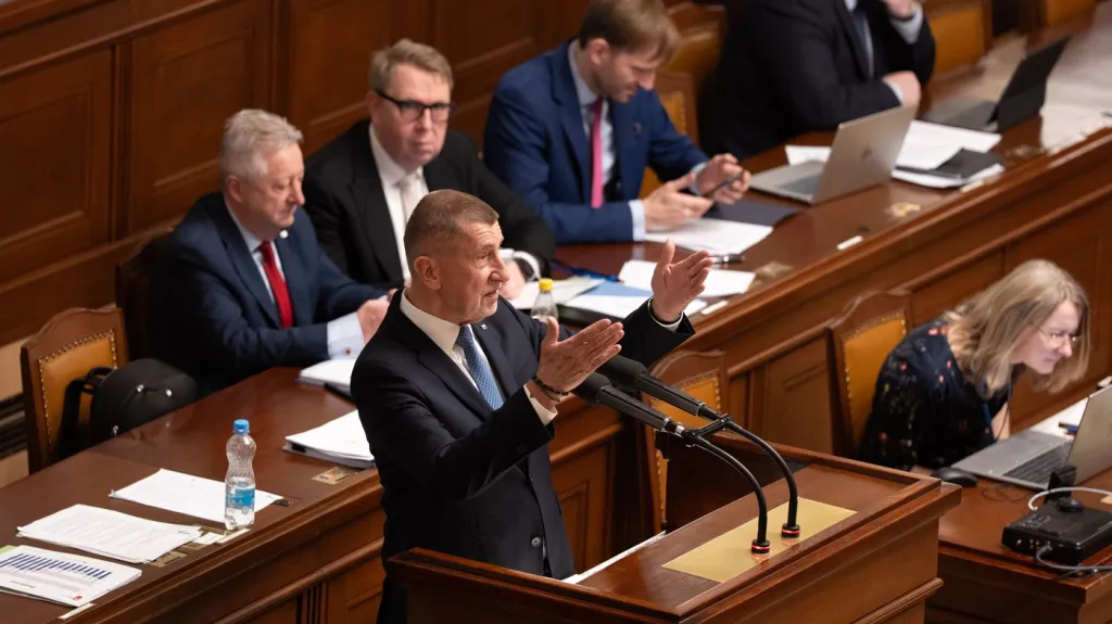 Premiér Andrej Babiš (ANO) v Poslanecké sněmovně, snímek z března 2026