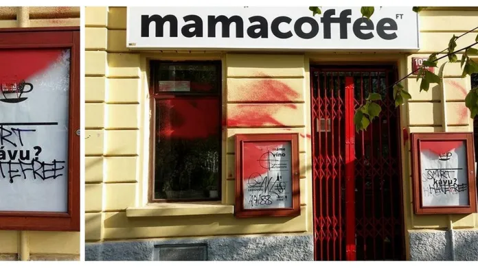 Posprejovaná kavárna Mamacoffee