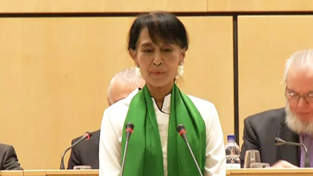 Su Ťij při projevu na konferenci MOP v Ženevě