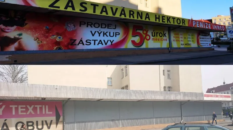 Výsledek jednání magistrátu s majitelem objektu. Ten po domluvě s městem nevzhlednou reklamu odstranil
