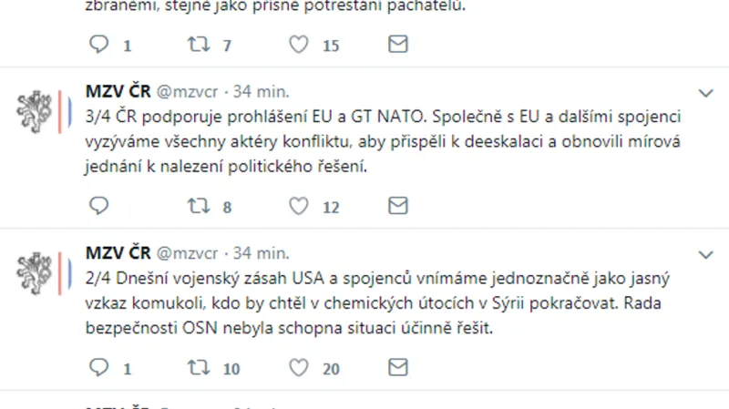 Reakce české diplomacie na útok Západu na Sýrii