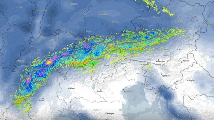 Kolik sněhu připadne v Alpách za 24 hodin od úterního do středečního rána