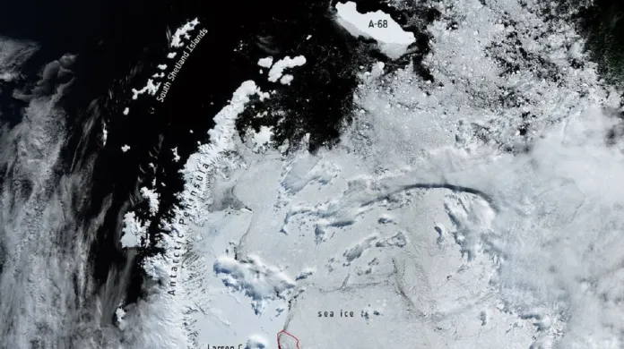 Ledovec A-68a v únoru 2020