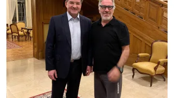 Slovenský diplomat Miroslav Lajčák (vlevo) na snímku s Jeffreym Epsteinem