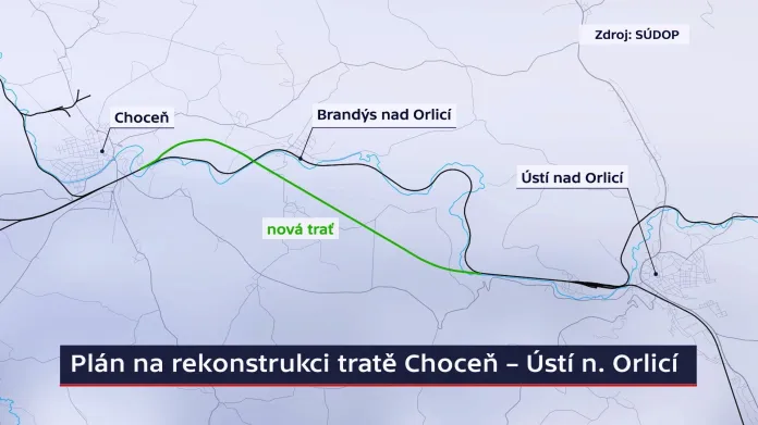 Plán na rekonstrukci trati mezi Chocní a Ústím nad Orlicí