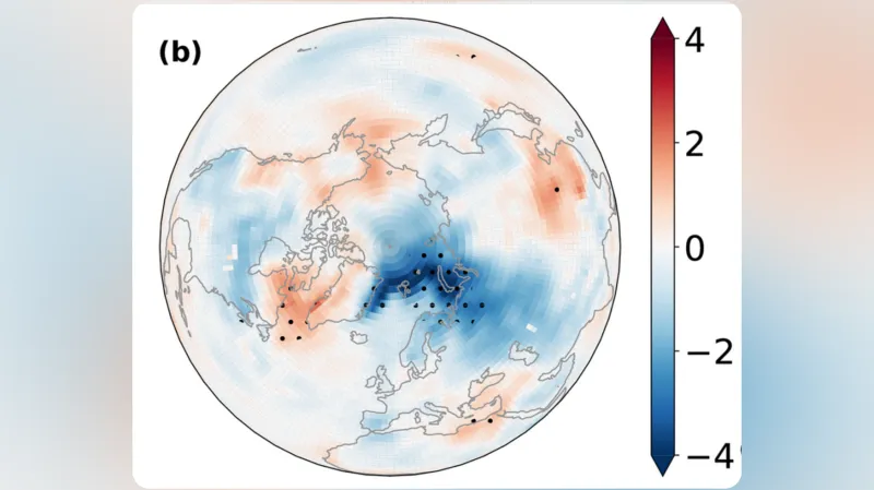 Odchylka teploty vzduchu ve 2 metrech v dubnu 2023 od dlouhodobého průměru