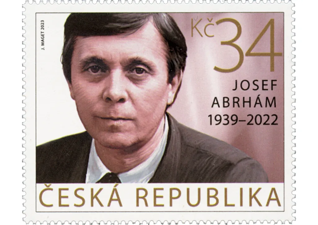 Známka s Josefem Abrhámem vyšla v roce 2023, stejně jako známka s Libuší Šafránkovou. Za grafickým návrhem obou stojí Jan Maget. Vybrány byly mladší portréty hereckého páru v přibližně stejném věku