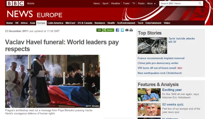 BBC o Havlově pohřbu