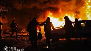 Dopady ruského dronového útoku na ukrajinský Charkov