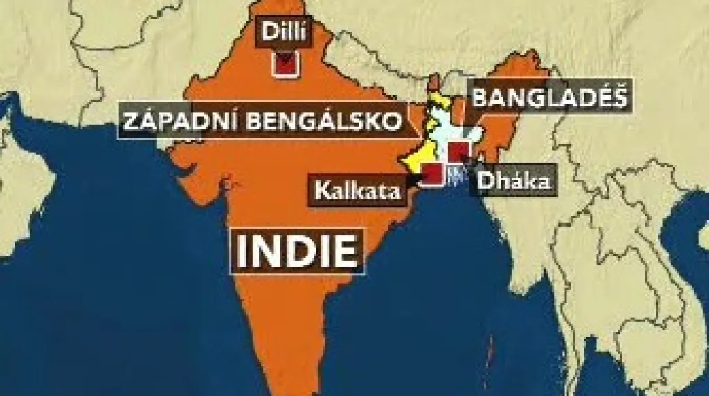 Mapka Indie a Bangladéše