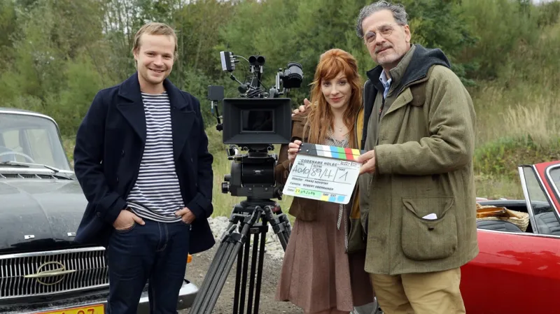 Natáčení filmu Krycí jméno Holec / Kryštof Hádek, Vica Kerekes a režisér Franz Novotny
