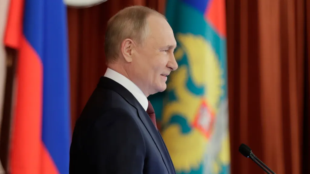 Vladimir Putin při projevu na zasedání kolegia ruského ministerstva zahraničí