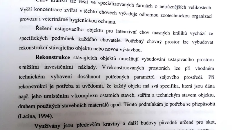 Technologie chovu králíků, práce z roku 2003